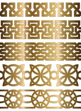 Set of golden seamless borders. Stock Illustration