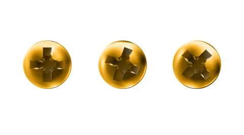 Set golden self-tapping screws, heads, gold caps. Stock Illustration