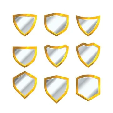 Set of golden shield vector isolated on a white background Stock Illustration