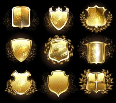 Set of Golden Shields Stock Illustration