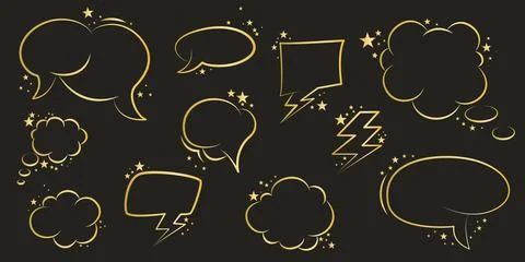 Set of golden speech bubbles and shapes with stars Stock Illustration