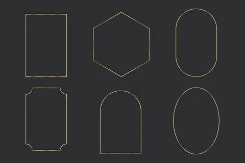 Set golden thin line frames different shapes on the dark background. Perfect Stock Illustration