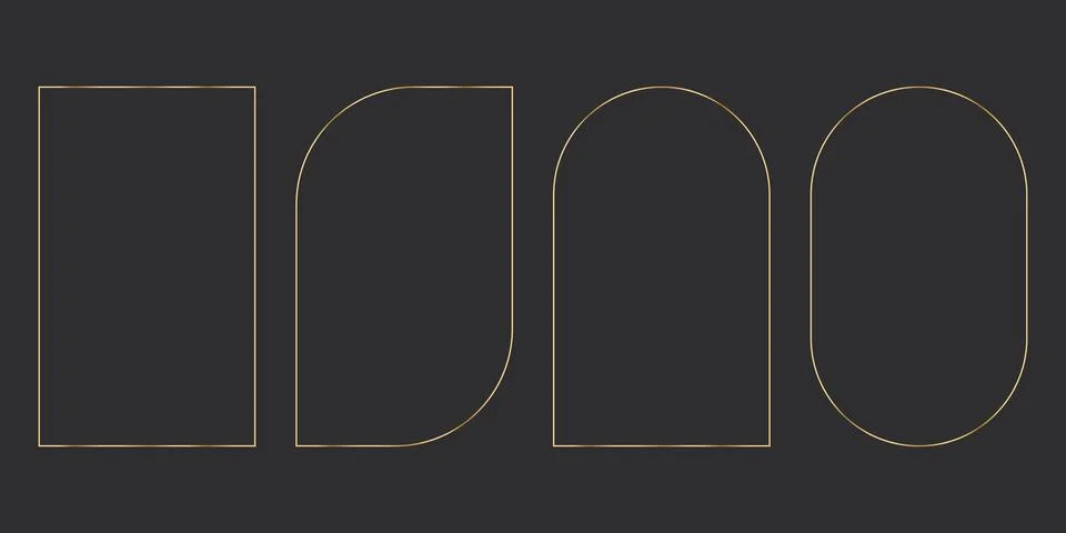Set golden thin line frames different shapes on the dark background. Perfect Stock Illustration