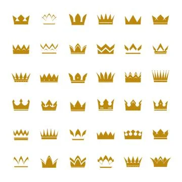 Set of golden vector crowns and icons Stock Illustration