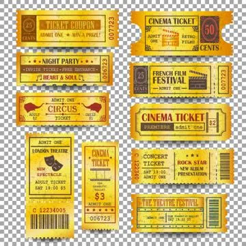 Set of golden vector tickets Illustrazione stock