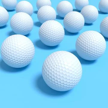 Set of golf ball lying in row on blue background Stock Illustration