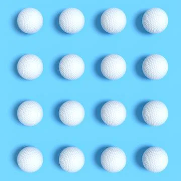 Set of golf ball lying in row on blue background Stock Illustration