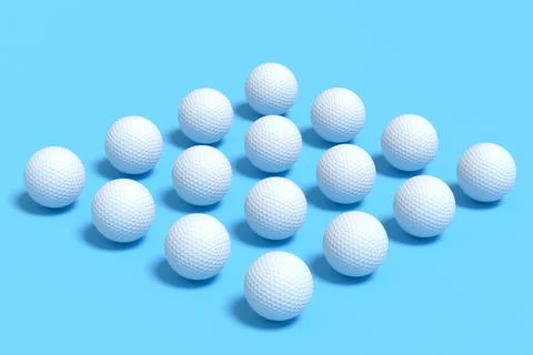 Set of golf ball lying in row on blue background Stock Illustration