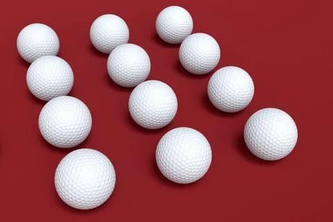 Set of golf ball lying in row on red background Stock Illustration