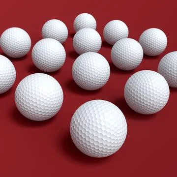 Set of golf ball lying in row on red background Stock Illustration