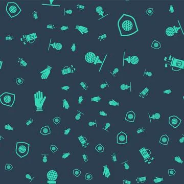 Set Golf ball on tee, with shield, glove and bag clubs on seamless pattern Stock Illustration