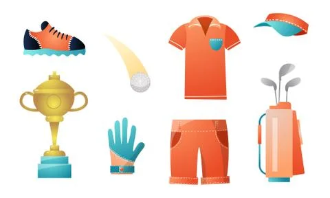 Set of golf equipment and attributes for the game. Vector illustration in flat Stock Illustration