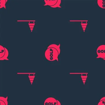 Set Golf flag and label on seamless pattern. Vector Stock Illustration