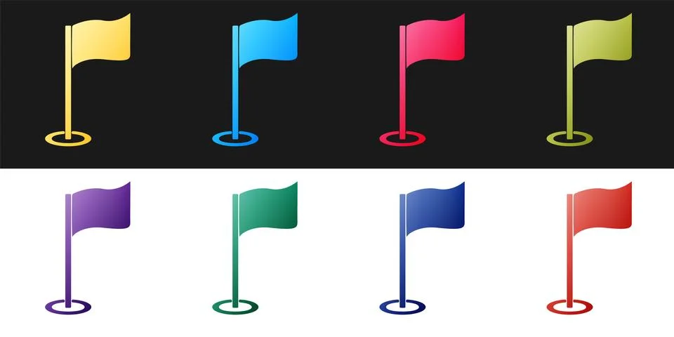 Set Golf flag icon isolated on black and white background. Golf equipment or 库存插图