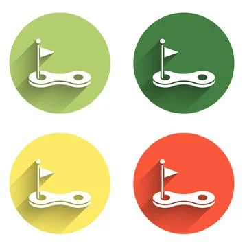 Set Golf hole with flag icon isolated with long shadow background. Color ci.. Stock Illustration
