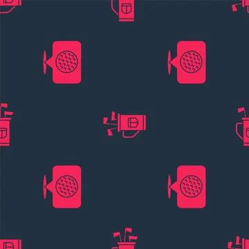 Set Golf label and bag with clubs on seamless pattern. Vector Stock Illustration