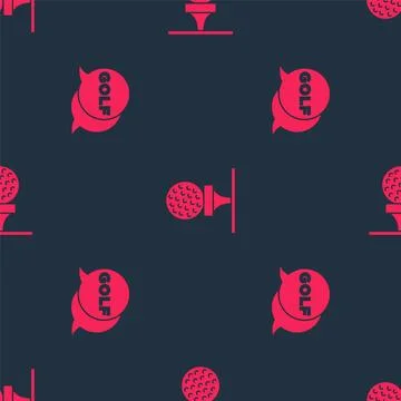 Set Golf label and ball on tee on seamless pattern. Vector Stock Illustration