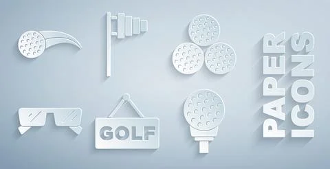 Set Golf label, ball, Glasses, on tee, flag and icon. Vector Stock Illustration