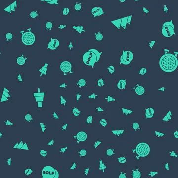 Set Golf label, Mountains, tee and sport club on seamless pattern. Vector Stock Illustration