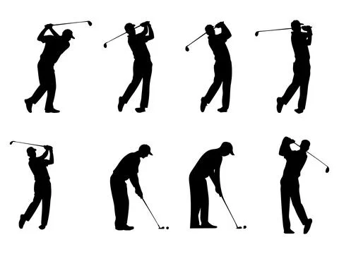 Set of golf players silhouettes vector on a transparent background イラスト素材