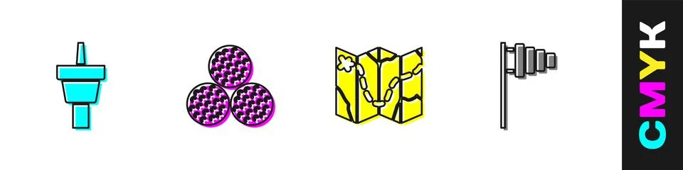 Set Golf tee, ball, course layout and flag icon. Vector Stock Illustration