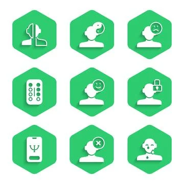 Set Good mood, Solution problem in psychology, Tear cry eye, Closed personality Stock Illustration