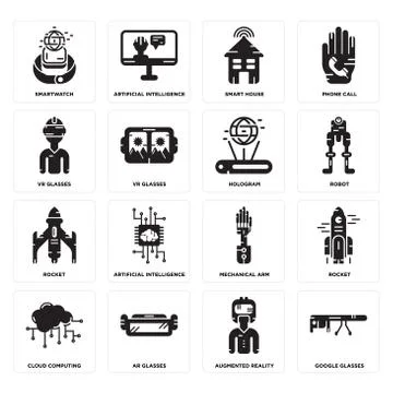 Set of Google glasses, Augmented reality, Cloud computing, Mechanical arm, Ro 無料イラスト素材