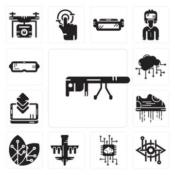 Set of Google glasses, Bionic contact lens, Artificial intelligence, Drone, R 무료 스톡 일러스트