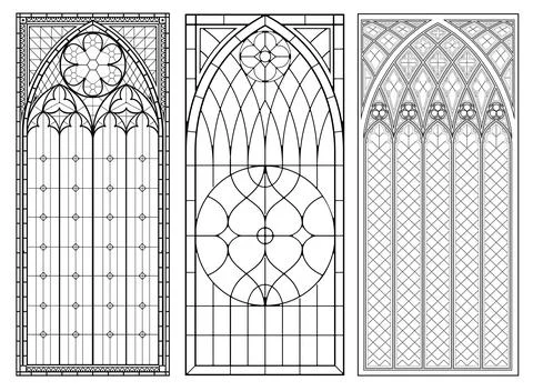 Set of Gothic Stained Glass Window Designs Stock Illustration