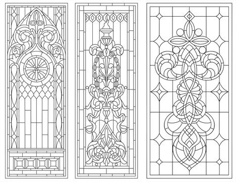 Set of Gothic Stained Glass Window Designs Stock Illustration