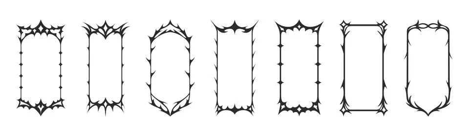 Set of gothic style halloween frames with black spiky outlines Stock Illustration