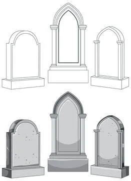 Set of Gothic Tombstone Frames and Gravestone Monuments Stock Illustration