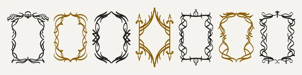 Set of gothic vintage frames. Dark fantasy vector borders with medieval bar.. Stock-Illustration