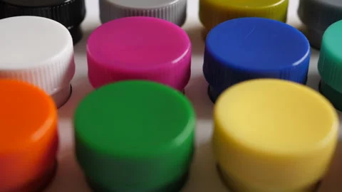 Set Gouache Paints in Jars Bright Color Close Up. Rotation Set of Multicolo.. Video stock 306308384