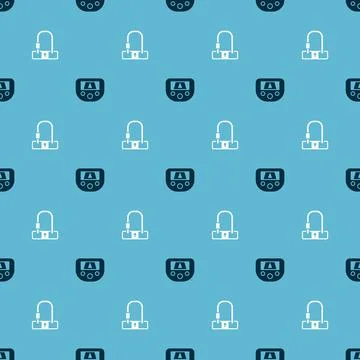 Set Gps device with map and Bicycle lock on seamless pattern. Vector Illustrazione stock