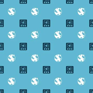 Set Gps device with map and Location on the globe on seamless pattern. Vector Illustrazione stock