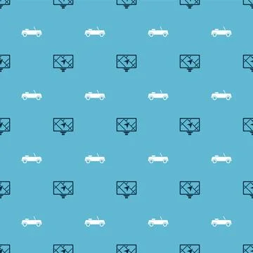 Set Gps device with map and Car on seamless pattern. Vector Illustrazione stock