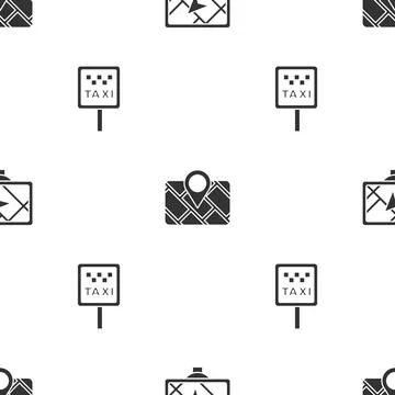 Set Gps device with map,  and Road sign for taxi stand on seamless pattern. V Illustrazione stock
