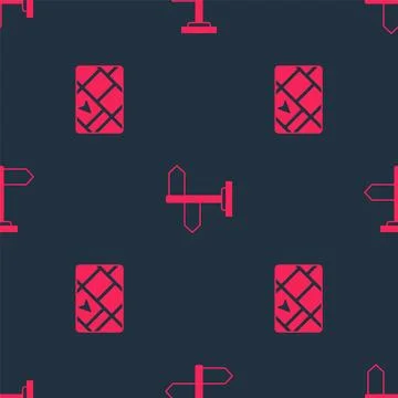 Set Gps device with map and Road traffic sign on seamless pattern. Vector Stock Illustration