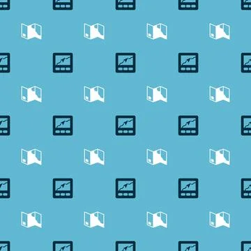 Set Gps device with map and Folded on seamless pattern. Vector 스톡 일러스트