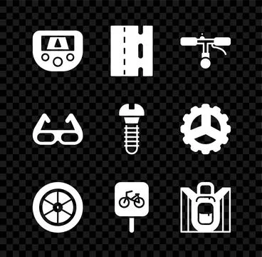 Set Gps device with map, Bicycle lane, handlebar, wheel, parking, Hiking ba.. Ilustración de archivo