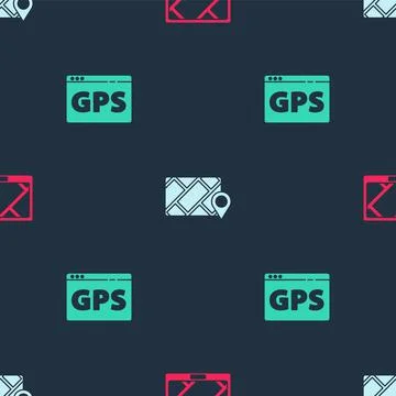 Set Gps device with map, City navigation and on seamless pattern. Vector Illustrazione stock