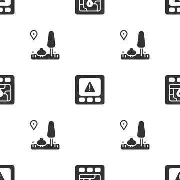 Set Gps device with map, error and City navigation on seamless pattern. Vector Illustrazione stock