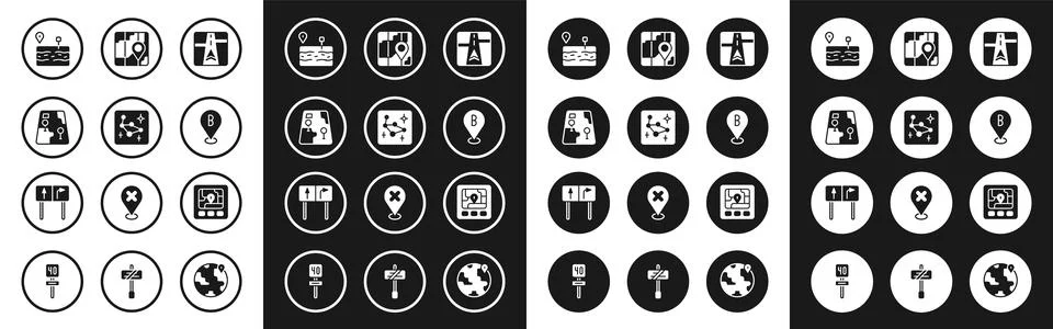 Set Gps device with map, Great Bear constellation, City navigation, Broken .. Stock Illustration