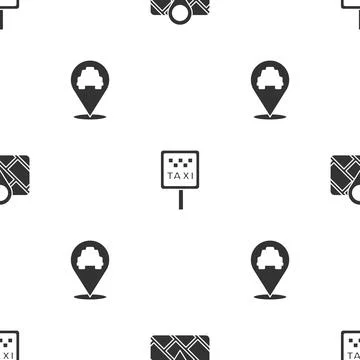 Set Gps device with map, Road sign for taxi stand and Location on seamless Illustrazione stock