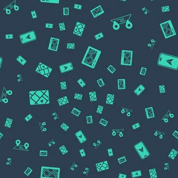 Set Gps device with map, Route location, and City navigation on seamless pattern Stock Illustration