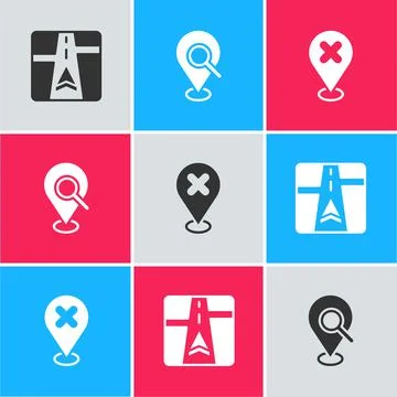 Set Gps device with map, Search location and Location cross mark icon. Vector イラスト素材