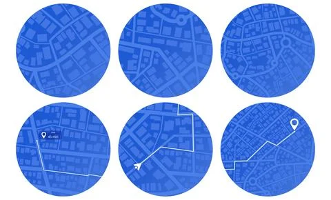 Set of Gps map navigation. View from above map buildings. Detailed view of city Stock Illustration