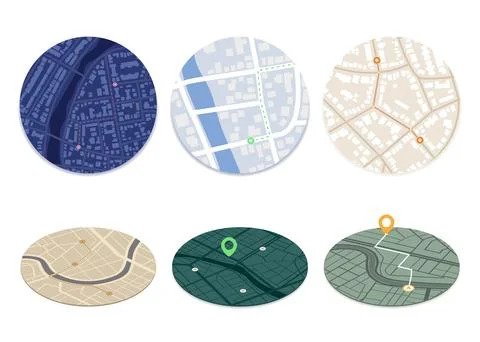 Set of Gps map navigation. View from above road map. Detailed isometric view of Stock Illustration