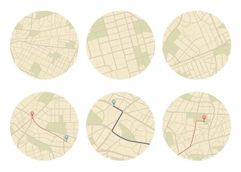Set of Gps map navigation. View from above road map. Detailed view of city Stock Illustration